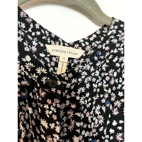 Rebecca Taylor Black Floral Print Sleeveless Mini Dress Size 4 - Picture 3 of 10